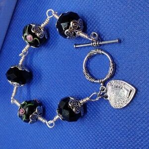7.5" Lamp Work/Murano Glass Beads Bracelet.